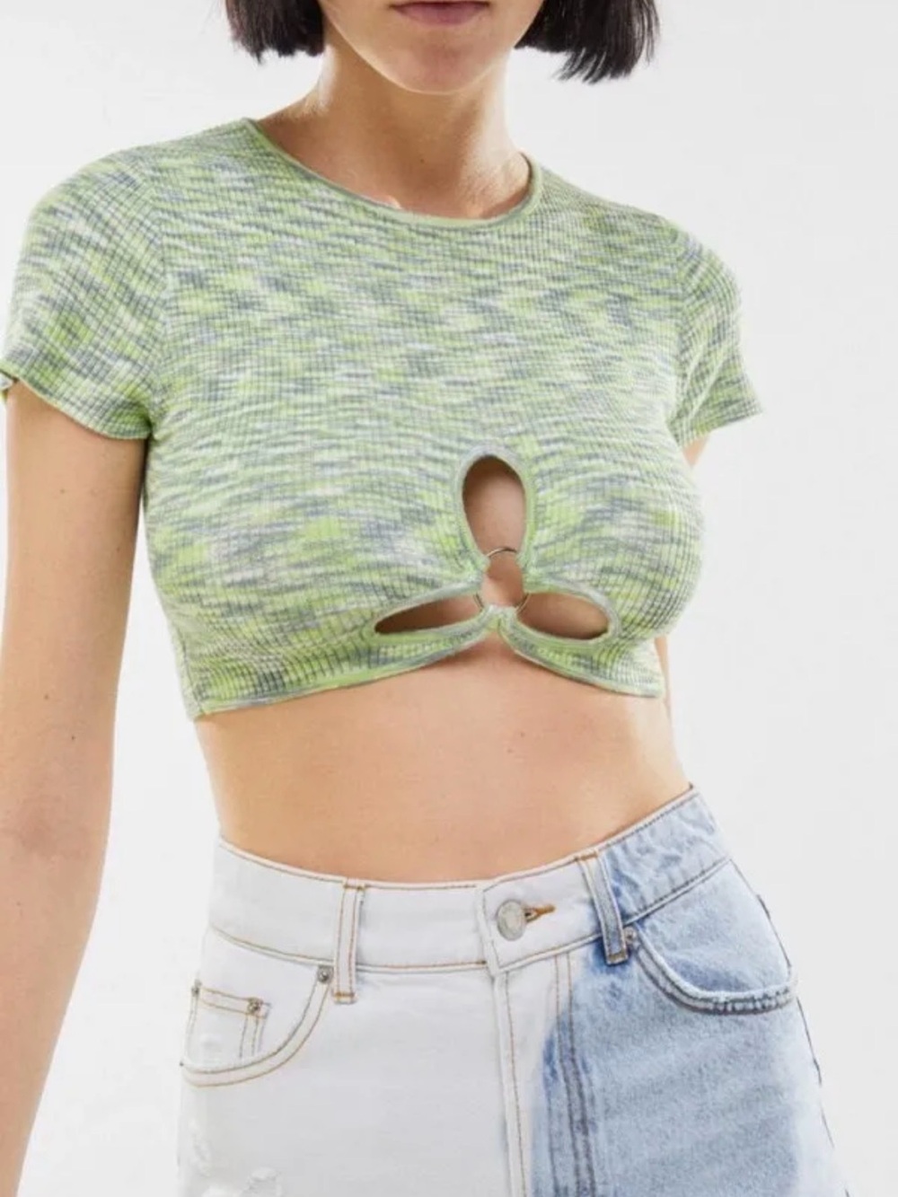 Bershka Green Cutout Ring Crop Top